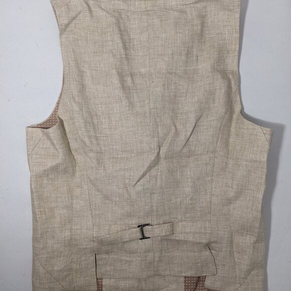 NEW-Size S Mens Murano Baird McNutt Button Down Dress Vest Okeo-Tex Linen Khaki - Picture 9 of 12